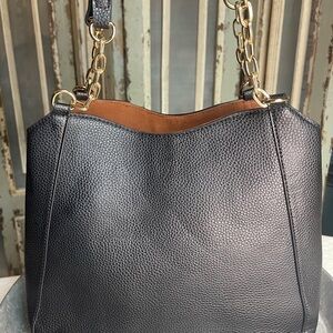 Seven Days Vegan Black Leather Shoulder Bag with Gold Chain